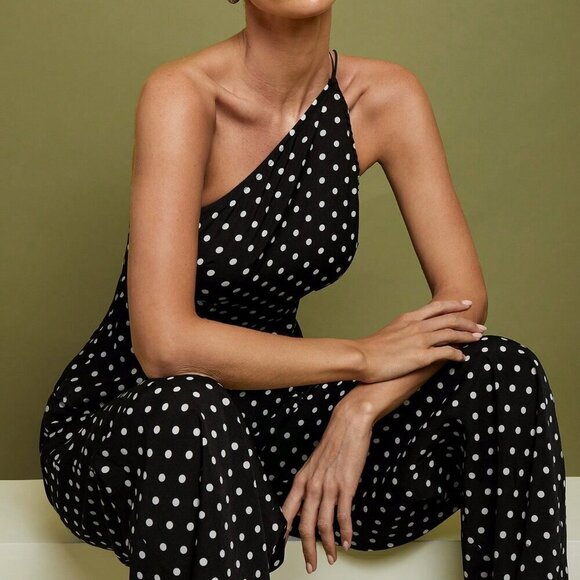 Women's Polka Dot Shoulder Top & Pants Set, Minimalist Wear Classic - Picture 7 of 7